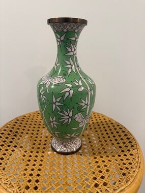 Brass Chinoiserie Painted Enamel Antique Vase